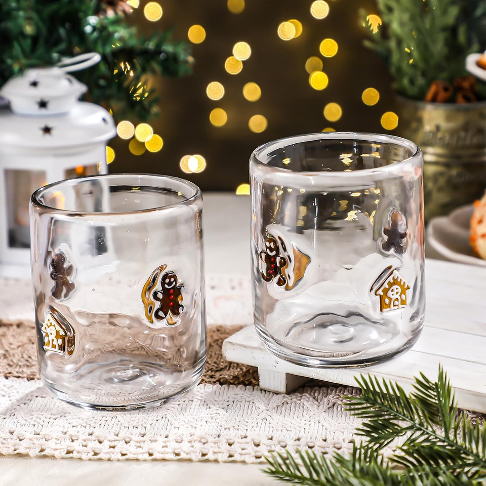 2 Pcs Christmas Icon Juice Glass - 14 Oz Gingerbread Man Stemless ...