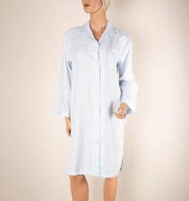 MISS ELAINE Robe Light Blue Damask Cotton Blend Long Sleeve Button Embroidery S