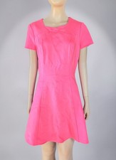 Halston Heritage Hot Pink Fit Flare Mini Dress Womens 6 Short Sleeve Square Neck