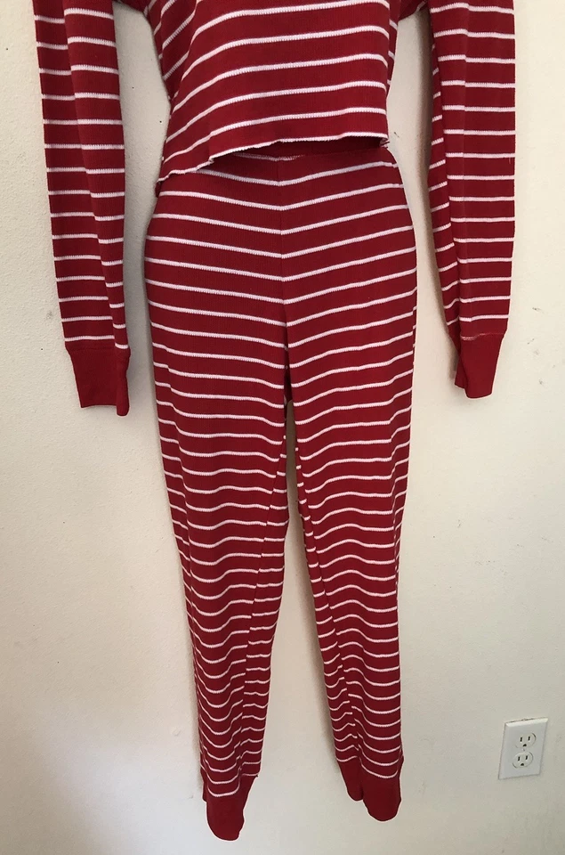Gilligan & O’Malley Pajamas Set Crop Top Long Sleeve Pants Red & White Sz Small - Image 4 of 4