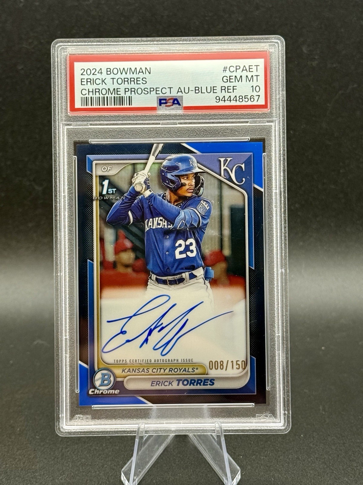 2024 Bowman Chrome Erick Torres 1st AUTO Rookie Prospect TRUE BLUE /150 PSA 10