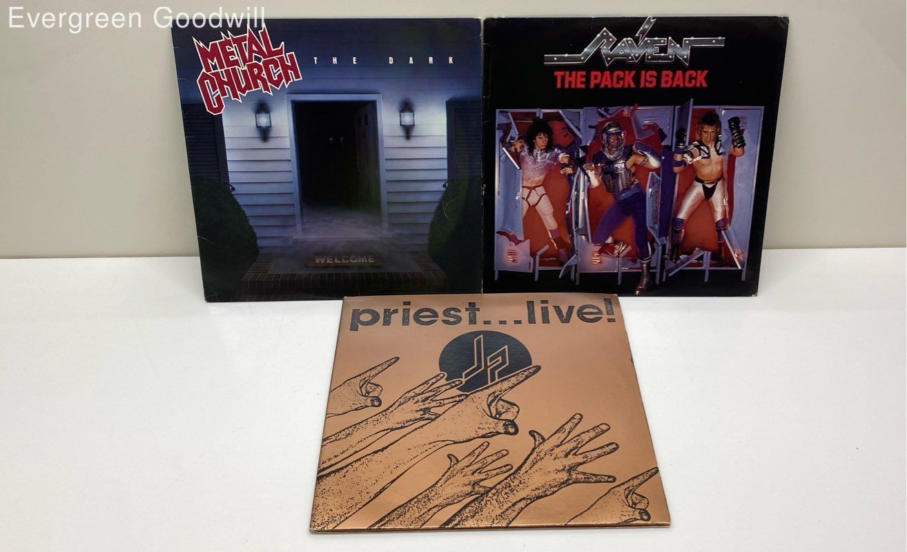Lot of 3 Heavy Metal Vinyl LP Records Judas Priest Live Metal Church Raven