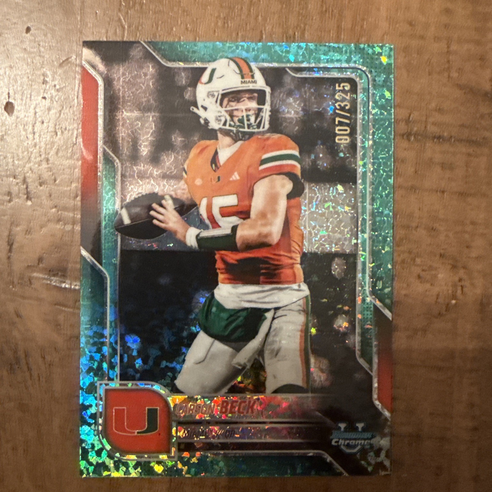 Carson Beck 2025 Bowman Chrome U Aqua Diamonds #’d/325 #138 Miami QB ⭐️