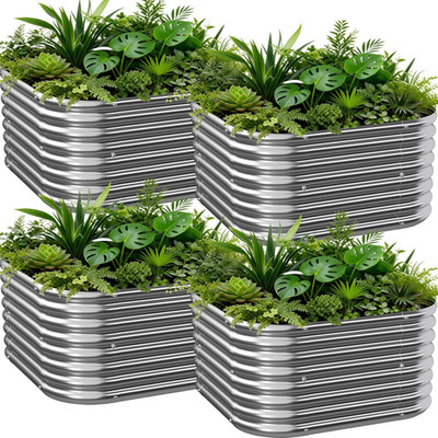 4 PCS Galvanized Raised Garden Bed Outdoor, Metal Garden Bed for Vegetables, abo