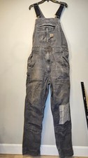 Carhartt R29 38x34 Distressed Duck Bib Overalls Faded Gray Workwear Double Knee