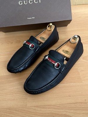 Gucci Herren Schwarz Leder Horsebit Blau Rot Web Halbschuhe Schuh Uk 8