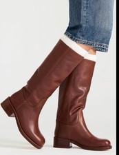 Steve Madden Riggs Boots Rust Leather Size 7.5 Trendy Knee-High Block Heel Boot