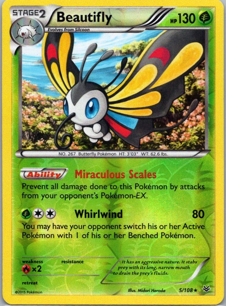 Pokemon TCG Beautifly 5/108 Roaring Skies Rev Holo NM