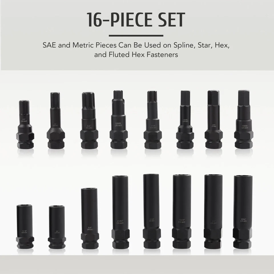 16Pcs Locking Lug Nut Master Key Set Wheel Lock Tire Lug Removal SKT Tool Kit - Image 4 of 4