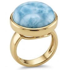 Natural Blue Larimar Ring 20.4ct 22K Gold Over 925 Sterling Silver Size 7