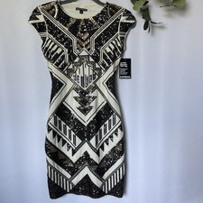 Express Black Ivory Gold Sequin Dress Size XXS New