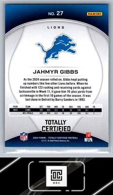 2024 Panini Totally Certified #27 Jahmyr Gibbs | eBay