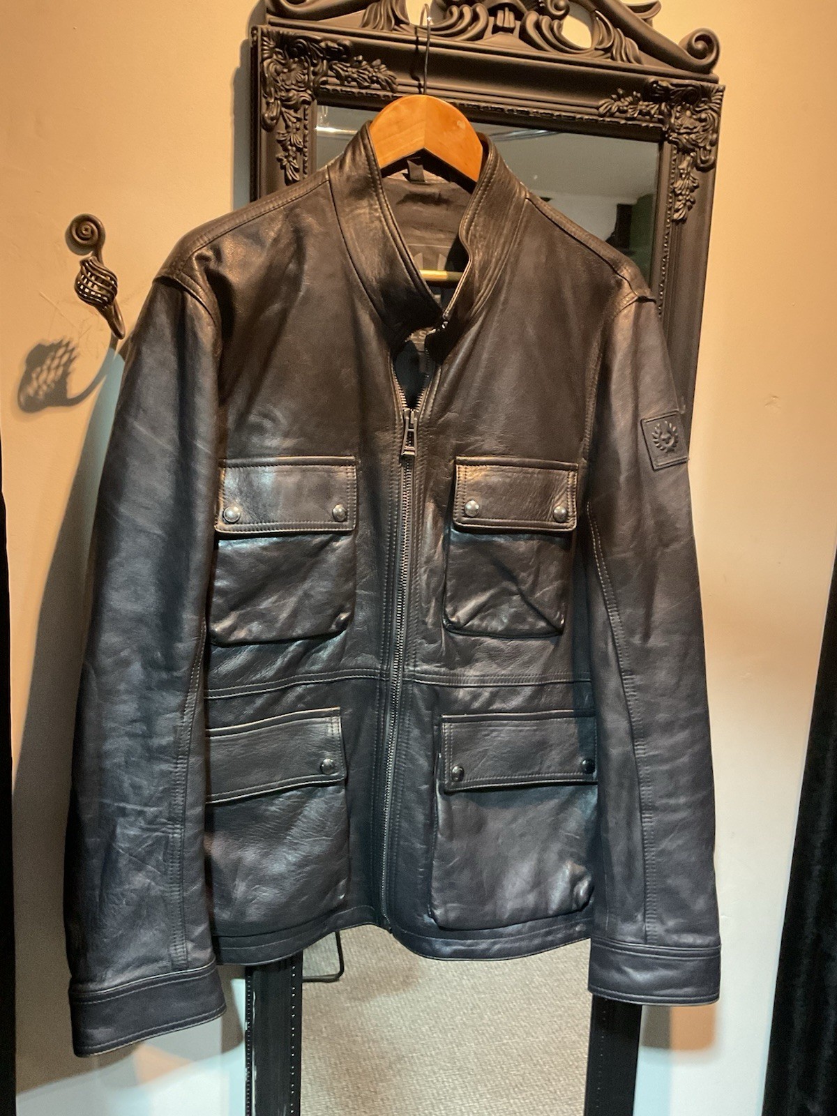 Belstaff Men's Black Leather Jacket UK 46/XL - Excellent Condition
