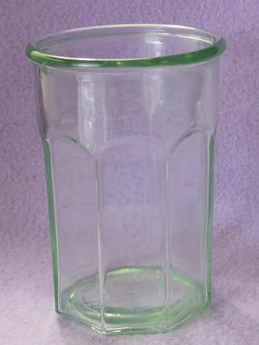 Vintage Anchor Hocking Green Uranium Glass Octagonal Jelly Tumbler UV Glows