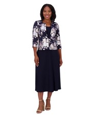 Jessica Howard Women's 2.Pc Jacket  Sleeveless Midi Dress-Navy-6