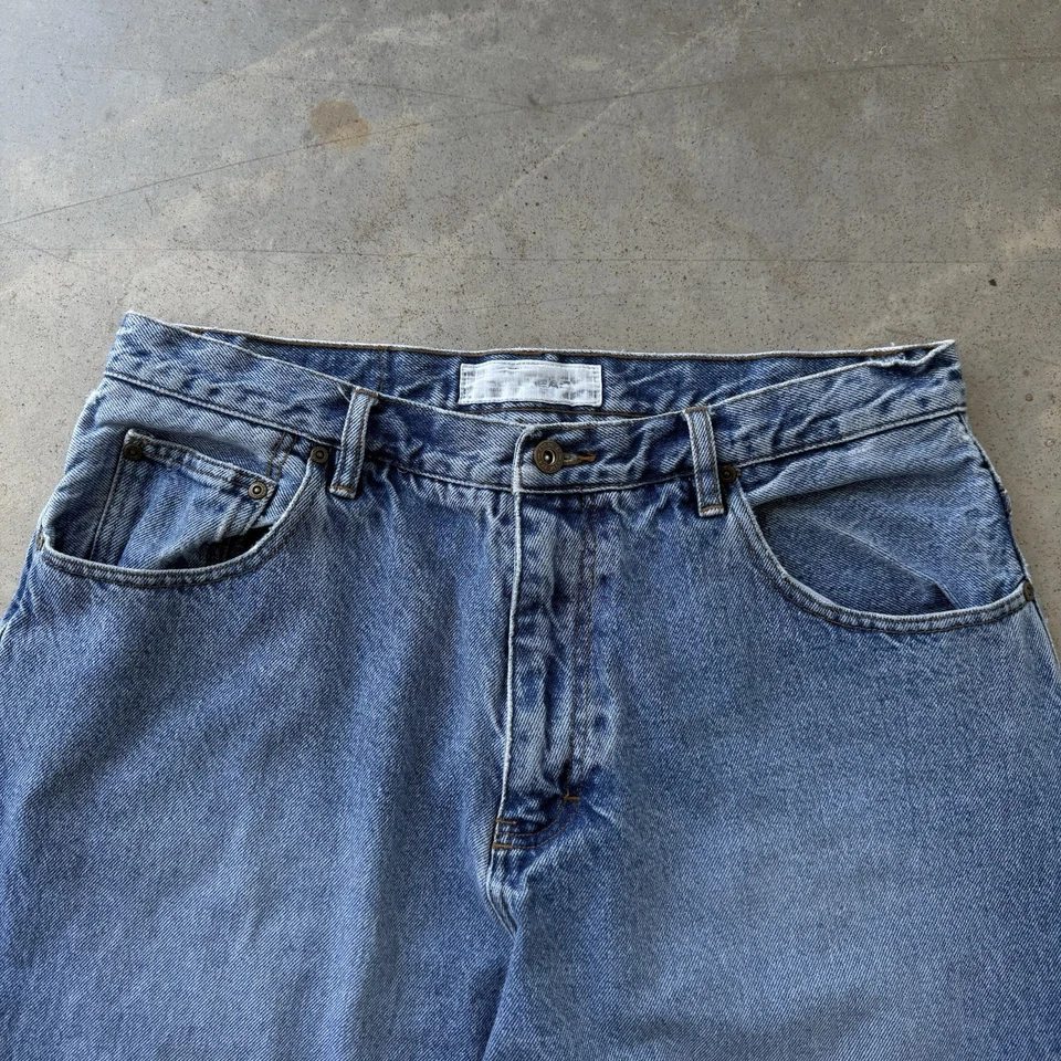 Pantalones de mezclilla holgados de pierna ancha vintage Y2K Bullhead Pipes patinador ropa de calle talla 33x32 de colección Foto 4 de 4
