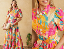 Flying Tomato Floral Short Sleeve Maxi Shirt Dress   Sz M   $138  **519