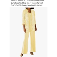 Women's 3 Piece Lace Jacket Tank Top Pants Suit Mother of Bride Wedding Outfit