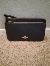 Coach Vintage Brown Leather Double 2-Pocket Kisslock Coin Purse