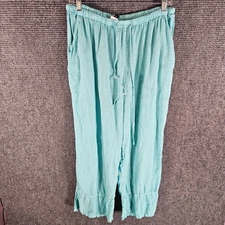 Match Point Linen Pants Womens Large Crop Lagenlook Capri Beachy Coastal USA