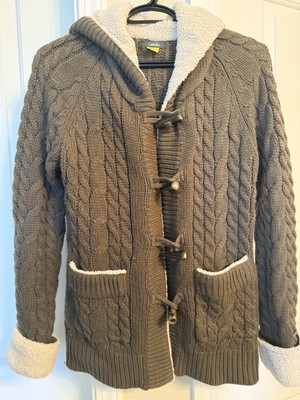 Cabela's Womens Green Cable-Knit Sweater Cardigan Jacket Pockets Size Medium