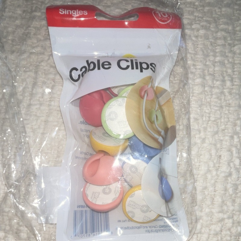 Wrap-It Storage Adhesive Cable Clips 10 Pack, Multicolor, 3in Plastic