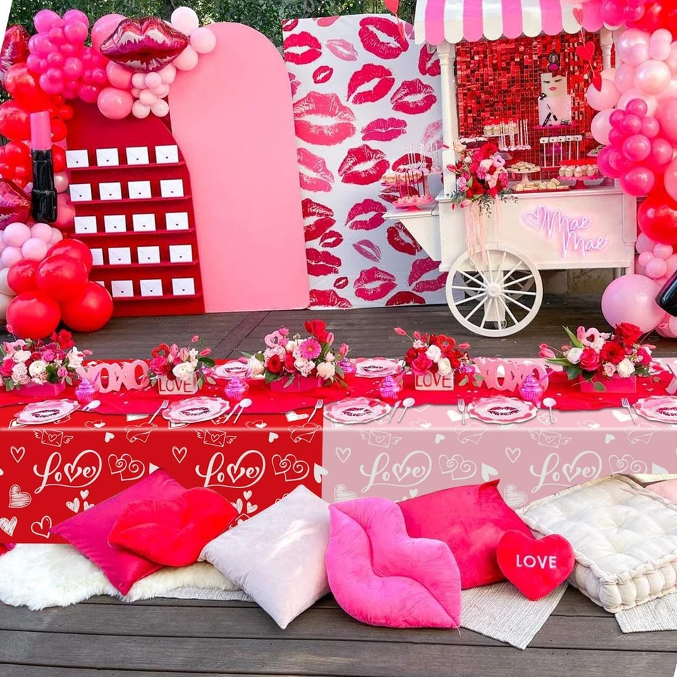 Paquete de 2 manteles de San Valentín, 51x87"" plástico desechable rectangular rojo Foto 3 de 4