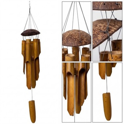 Natural Finish 25 Inch Wind Chimes with Calming Deep Tone Indoor Outdoor