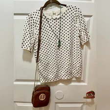 Talbots Retro Polka Dot Soft Tee Shirt Womens M White Black Pink