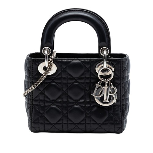 Dior Mini Lambskin Cannage Lady Pre-Loved Satchel Black