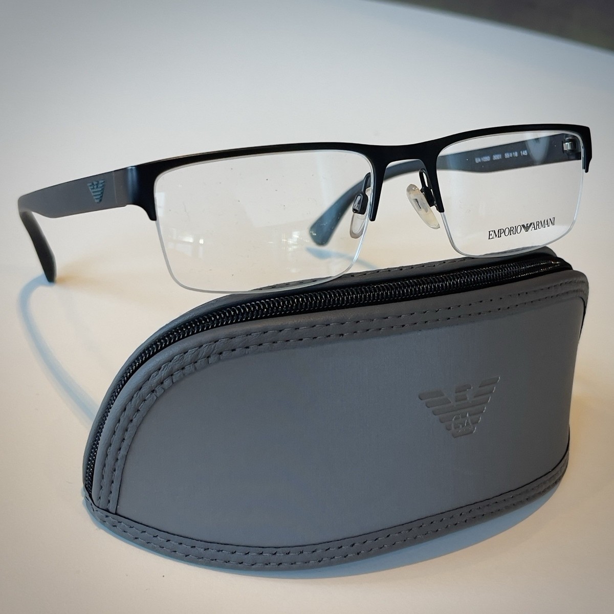 Emporio Armani EA 1050 3001 Mens Black Half Rim Eyeglasses Frames 