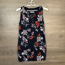 MANGO MNG Women's Size 8 Sleeveless Shift Dress Floral Print Lace Up Neck
