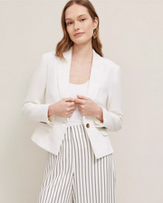 NEW ANN TAYLOR 169 WHITE PIQUE FITTED BLAZER SZ 14