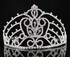 MARVELOUS AUSTRIAN RHINESTONE CRYSTAL CROWN TIARA WITH COMBS PAGEANT PROM H1396