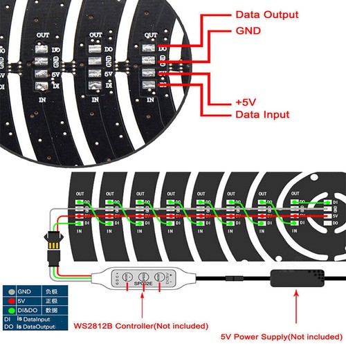 WS2812B 8/16/24/35/45 LEDs RGB Pixel Ring Module USB 17key Musik LED Contorller - Bild 7 von 32