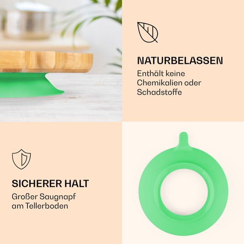 Kindergeschirr Set Bambusteller Löffel 250 ml Baby Besteck 18x18 cm Grün Elefant - Afbeelding 4 van 9