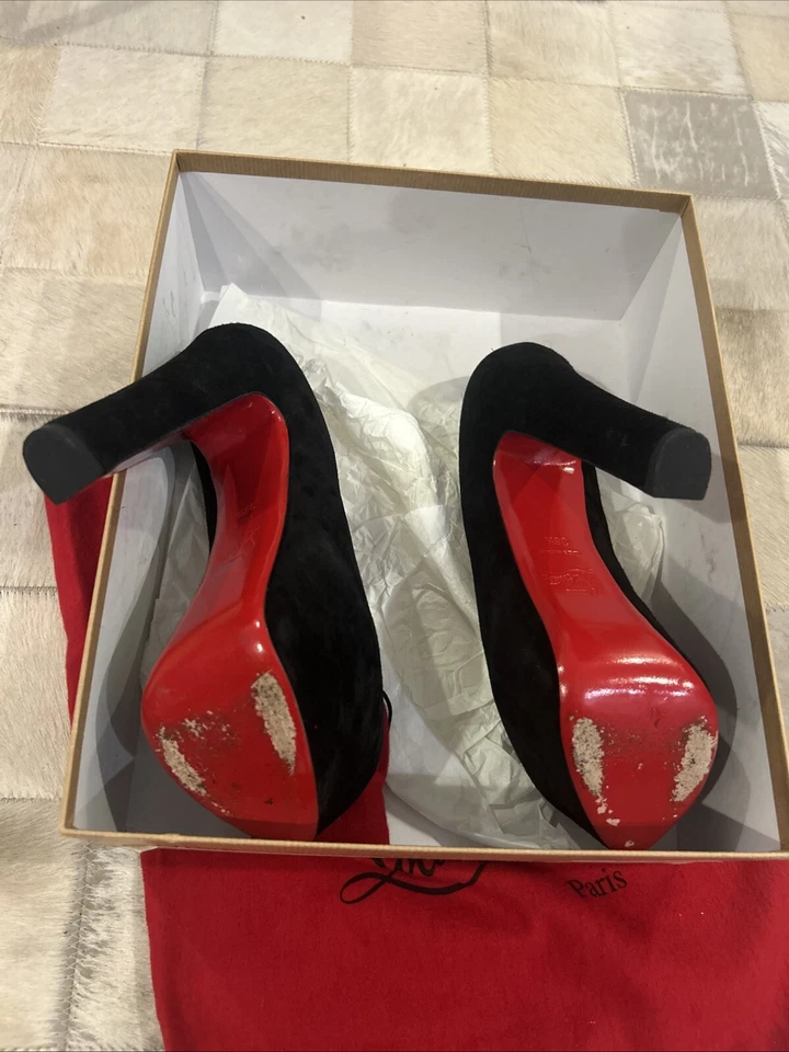 Zapatos de salón Christian Louboutin Shameless 160 Peep Toe plataforma 38,5 gamuza negra Foto 4 de 4