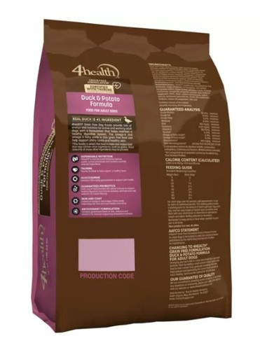 4health 2236 Grain Free Adult Duck and Potato Formula Dry Dog Food, 4 lb. Bag - Picture 2 of 3