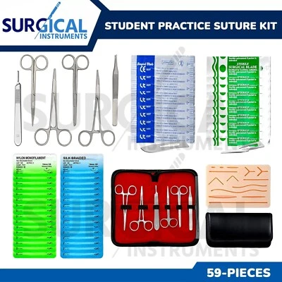 SURGINSTRUMENTS 59 Piece Practice Suture Kit Set for Medical and Veterinary Student Training