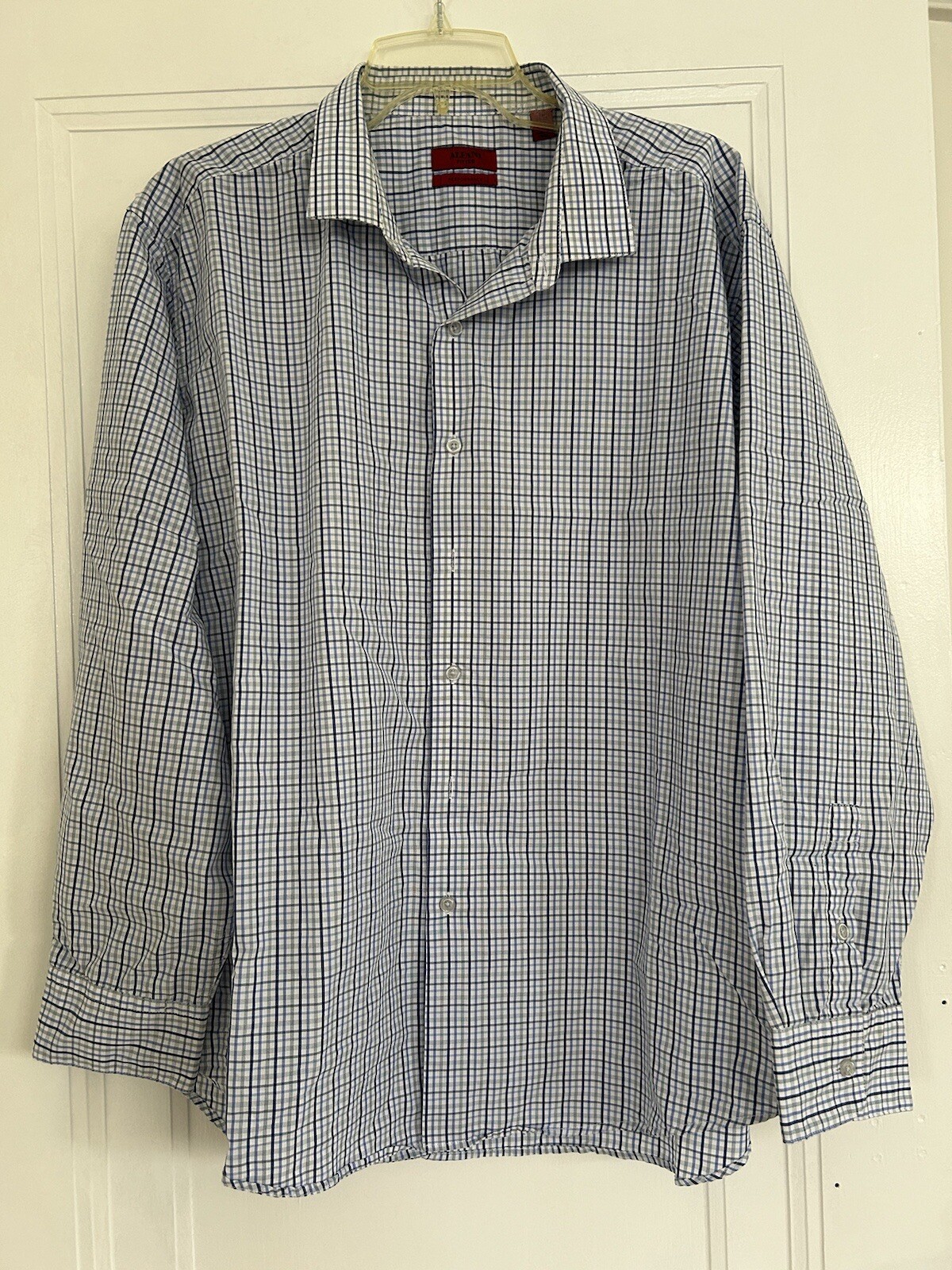 Alfani Button Down Shirt Plaid Check Blue White Fitted 18 34-35 XXL Easy Care-image