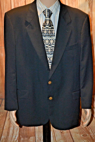 Valentino Uomo Men Wool Black Made in Italy 2 Front Metal Button Blazer Sz 46R - Picture 2 of 12