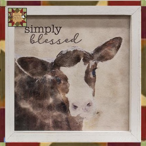 Simply Blessed Calf White Distressed Framed Artwork Cow G36236