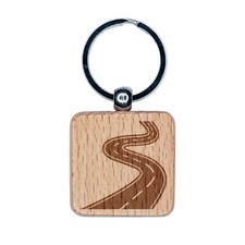 Winding Road Engraved Wood Square Keychain Tag Charm