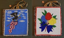 Fine 1940's Native American Yakama 2 Sided Fully Beaded Bag Bald Eagle & Flowers