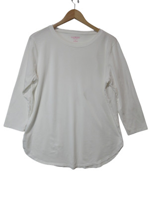 Sz XL Isaac Mizrahi T Shirt Tunic Essential 3/4 Sleeve White ROUND HEM Basic Top