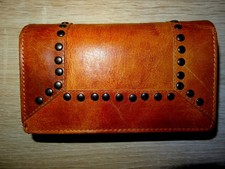 Geld Börse Nieten Portmonee Portemonaie Echt  Rind Leder Kellnerbörse Vintage