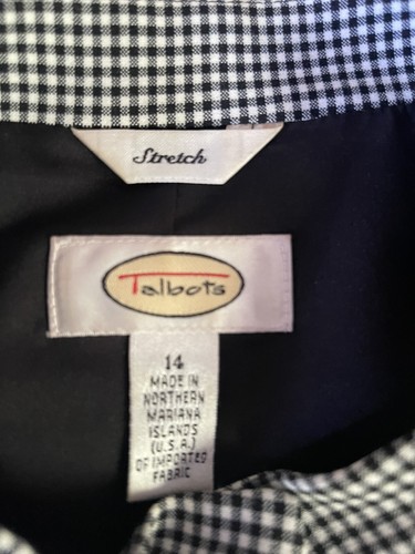 Talbots Designer Career Houndstooth Jacket Blazer Sz 14 Herringbone Stretch BLK - Picture 6 of 13