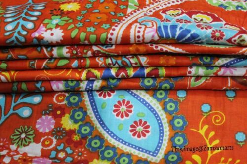 Indian Cotton Orange Paisley Printed Fabric 10 Yards Fabric Cloth craft fabrics - Picture 1 of 5