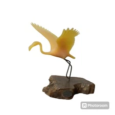 John Perry Flamingo Crane Sea Bird Resin Sculpture Burl Wood Open Wings Beach
