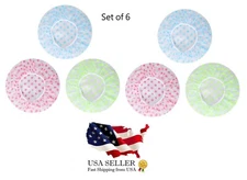6 Piece Printed Shower Caps Reusable Elastic Waterproof Unisex Free Shipping New